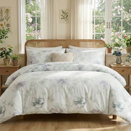 Cozaline Floral Duvet Cover Queen Size 100% Cotton Reversible Green Floral Duvet Cover Set with Zipper Closure 3 Pcs Green Leaf Soft & Breathable Bedding Comforter Cover - Image 3