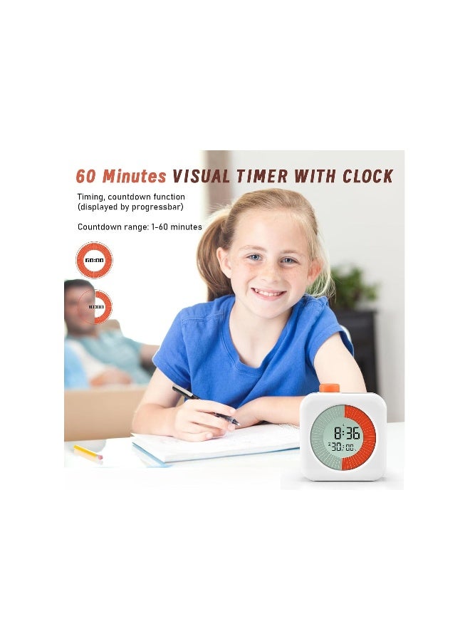 Interactive 60-Minute Visual Timer for Kids u0026 Adults, Easy-to-Read Countdown Clock with Alarm, Time Management Tool for Classroom, Homework, Kitchen u0026 Office, Dual Mode, Snooze Function, Por - Image 4