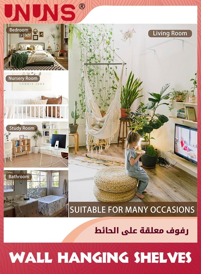 UNUNS Wooden Wall Hanging Shelves,Macrame Hanging Plant Shelf Boho,Handmade Rustic Hanger Planter Rack,Storage Floating Shelves - Image 5