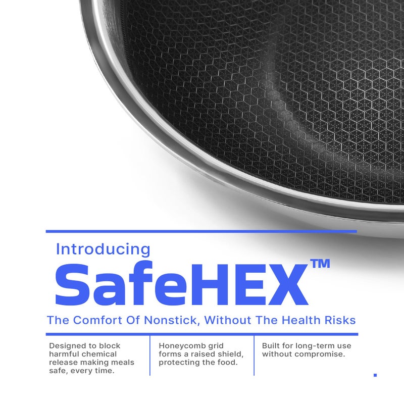 Durapan Non Stick Triply Tasla with SafeHEX Honeycomb Technology for Easy Release | Heavy Bottom Stainless Steel Tasla with Induction Friendly Base (Stainless Steel Lid, 22cm - 2.1L) - Image 2