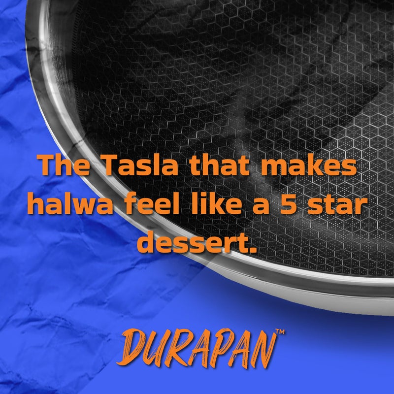 Durapan Non Stick Triply Tasla with SafeHEX Honeycomb Technology for Easy Release | Heavy Bottom Stainless Steel Tasla with Induction Friendly Base (Stainless Steel Lid, 22cm - 2.1L) - Image 5
