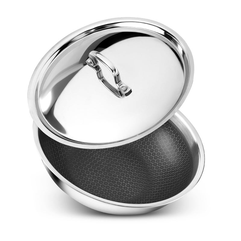 Durapan Non Stick Triply Tasla with SafeHEX Honeycomb Technology for Easy Release | Heavy Bottom Stainless Steel Tasla with Induction Friendly Base (Stainless Steel Lid, 22cm - 2.1L) - Image 1
