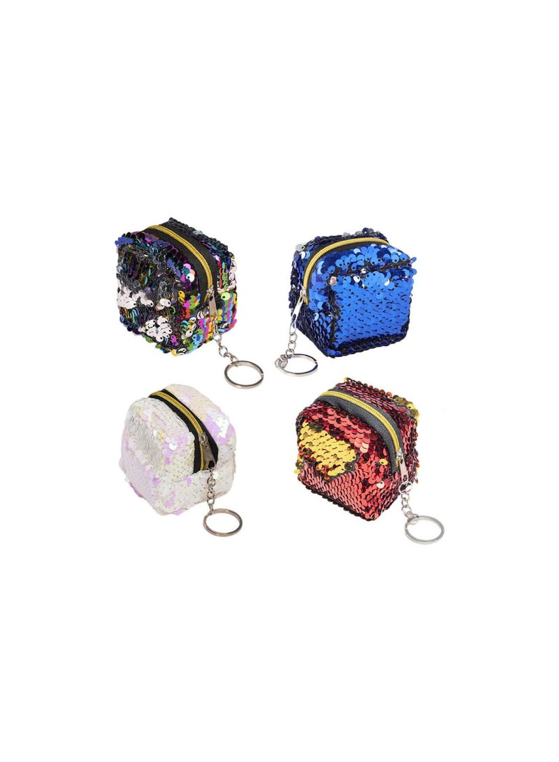GGOOT 4Pcs Sequins Change Purses Keychain Small Glitter Wallet Mini Coin Purse Pouches with Key Ring Change Packets Versatile Storage Pockets for Women Girls  - Image 1