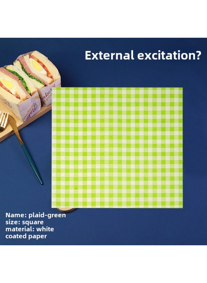 Sandwich Wrapping Paper Oil-absorbing And Oil-proof Hamburger Paper Bread Tray Pad Paper Lunch Roll LOGO-Color:500 To Send 450 Sealing Stickers-Specifications:Plaid-Green 18*18 - Image 1