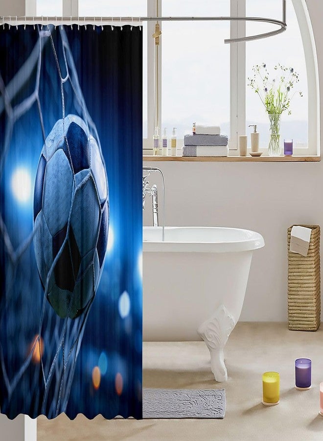 Feelyou 3D Soccer Bathroom Waterproof Accessories with 12 Hooks Football and The Soccer Ball Decor Shower Curtain for Kids Boys Girls Youth Sports Theme Fabric Shower Curtains Bright Blue,72x72 Inches - Image 3