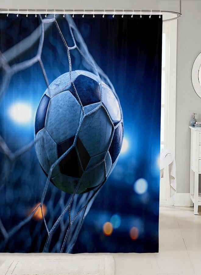 Feelyou 3D Soccer Bathroom Waterproof Accessories with 12 Hooks Football and The Soccer Ball Decor Shower Curtain for Kids Boys Girls Youth Sports Theme Fabric Shower Curtains Bright Blue,72x72 Inches - Image 1