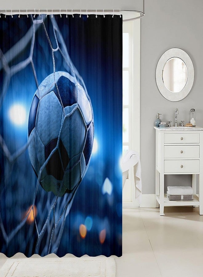 Feelyou 3D Soccer Bathroom Waterproof Accessories with 12 Hooks Football and The Soccer Ball Decor Shower Curtain for Kids Boys Girls Youth Sports Theme Fabric Shower Curtains Bright Blue,72x72 Inches - Image 2