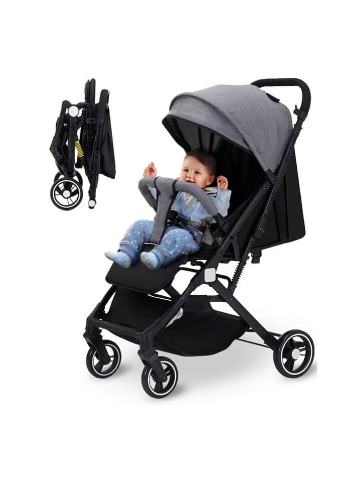 Gonice Baby Stroller, Lightweight Travel Stroller, Foldable, Multi-Angle Tilt, with Pop-up Parasol and Functions, Suitable for Travel Baby Pram, Black  - Image 1
