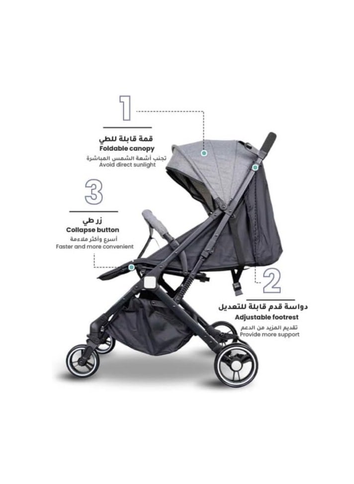 Gonice Baby Stroller, Lightweight Travel Stroller, Foldable, Multi-Angle Tilt, with Pop-up Parasol and Functions, Suitable for Travel Baby Pram, Black  - Image 2