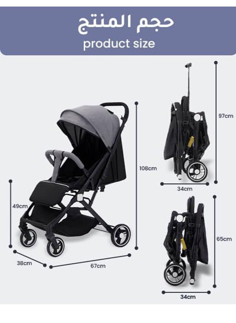 Gonice Baby Stroller, Lightweight Travel Stroller, Foldable, Multi-Angle Tilt, with Pop-up Parasol and Functions, Suitable for Travel Baby Pram, Black  - Image 3