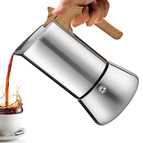Vaolvpant No Coating 12 Cup Moka Pot Thickened 304 Stainless Steel Stovetop Espresso Coffee Maker 600ml 20oz Mocha Percolator Greca Cuban Ideal for Making Rich Authentic Italian Café - Image 1