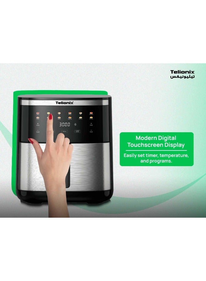 Telionix Digital Air Fryer, 8L Capacity, 6.5L Basket & 8L Non-Stick Pan, 12 Preset Programs, High-Speed Air Circulation, Stainless Steel Front, 2000W, Touchscreen Display - Image 2