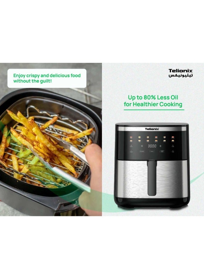Telionix Digital Air Fryer, 8L Capacity, 6.5L Basket & 8L Non-Stick Pan, 12 Preset Programs, High-Speed Air Circulation, Stainless Steel Front, 2000W, Touchscreen Display - Image 3