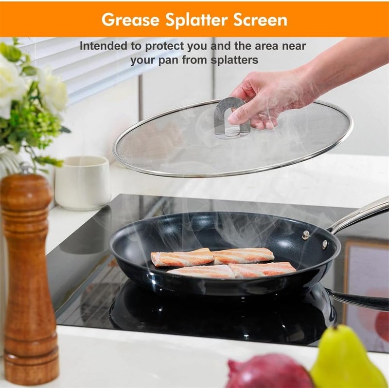 YARDHOBI Splatter Screen for Cooking, Stainless Steel Grease Splatter Guard for Frying Pan, with Fold Flat Knob Fine Mesh Cooking Splash Guard Skillet Splatter Shield Oil Catcher (Set of 2, 10Inch, 13Inch) - Image 3