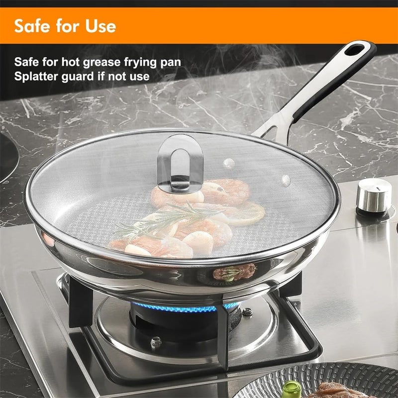 YARDHOBI Splatter Screen for Cooking, Stainless Steel Grease Splatter Guard for Frying Pan, with Fold Flat Knob Fine Mesh Cooking Splash Guard Skillet Splatter Shield Oil Catcher (Set of 2, 10Inch, 13Inch) - Image 2