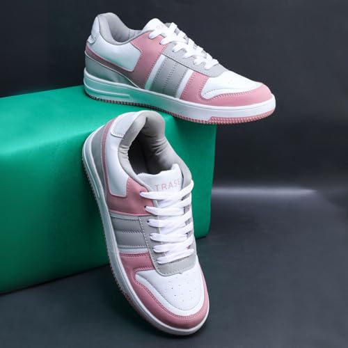 TRASE Casual Sneaker Shoes for Women | Soft Cushioned Insole | Sneakers for Woman | Lightweight | Comfortable | Stylish, Trendy Girls and Women Sneakers with Laces (Peach-White, 4 UK) - Image 3