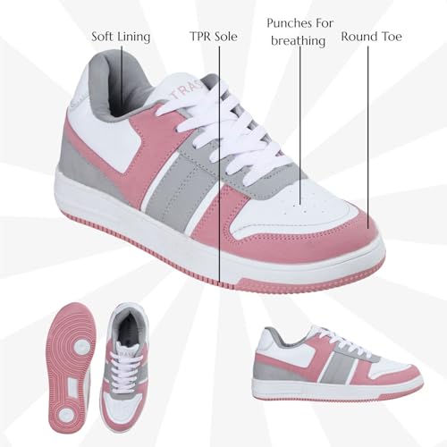 TRASE Casual Sneaker Shoes for Women | Soft Cushioned Insole | Sneakers for Woman | Lightweight | Comfortable | Stylish, Trendy Girls and Women Sneakers with Laces (Peach-White, 4 UK) - Image 2