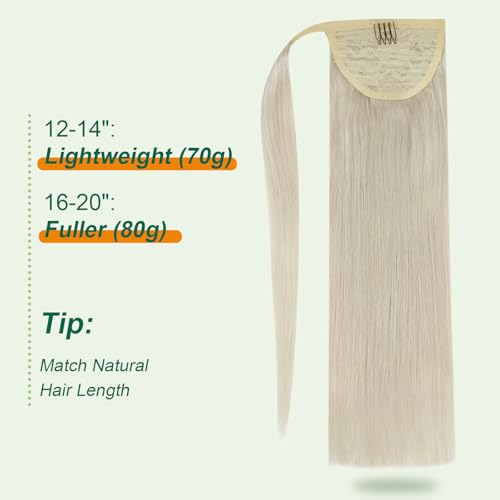 Easyouth Pony Tails Hair Extensions Blonde Hair Extensions Ponytail White Blonde 12 Inch Human Hair Ponytail Extension Natural Look 70g Wrap Around Ponytail Human Hair Short Straight Hair - Image 5