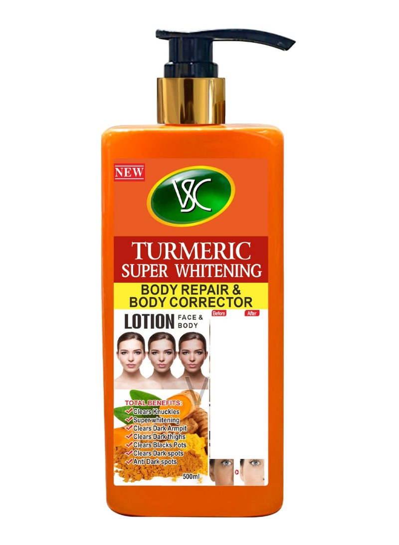 في إس سي لوشن تبييض الجسم الفائق بالكركم، مرطب ومجدد، مغذي عميق، للعناية بالبشرة، لوشن تفتيح الجسم 500 مل