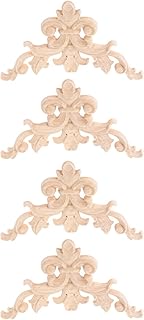 MUXSAM Carved Wood Rosette Onlays Appliques for Cabinet, 4-Pack Unpainted Corner Carvings Decals Decoration for Door - Image 1