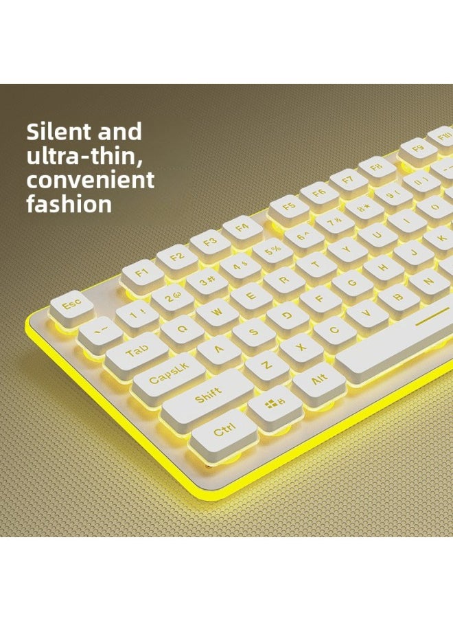 Generic - Typing L1 Good Office Feel Game Wireless Wired Male Keyboard Mouse Suit Computer Wolf Road Mute Special Female-Color:None - White White Light [silent Single Keyboard] Free Cleaning Brush - Image 1