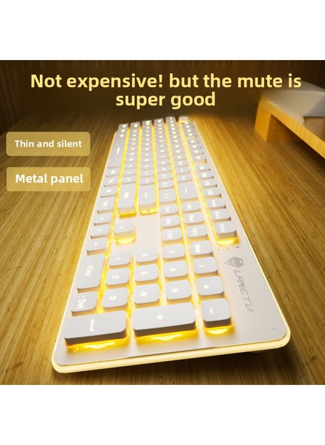 Generic - Typing L1 Good Office Feel Game Wireless Wired Male Keyboard Mouse Suit Computer Wolf Road Mute Special Female-Color:None - White White Light [silent Single Keyboard] Free Cleaning Brush - Image 1