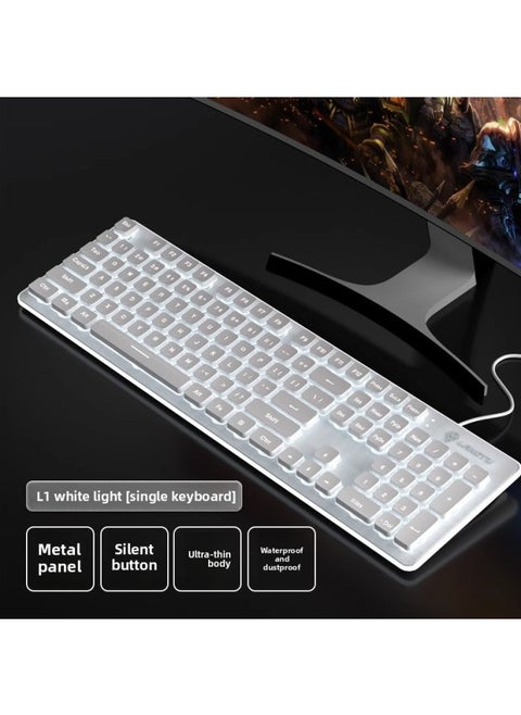 Typing L1 Good Office Feel Game Wireless Wired Male Keyboard Mouse Suit Computer Wolf Road Mute Special Female-Color:None - White White Light [silent Single Keyboard] Free Cleaning Brush