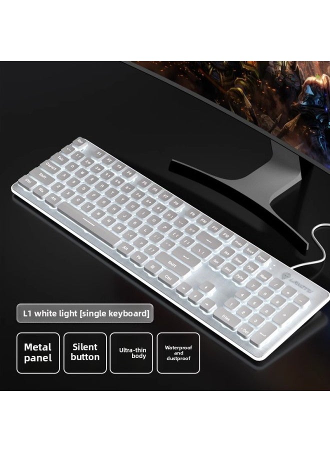 Generic - Typing L1 Good Office Feel Game Wireless Wired Male Keyboard Mouse Suit Computer Wolf Road Mute Special Female-Color:None - White White Light [silent Single Keyboard] Free Cleaning Brush - Image 1
