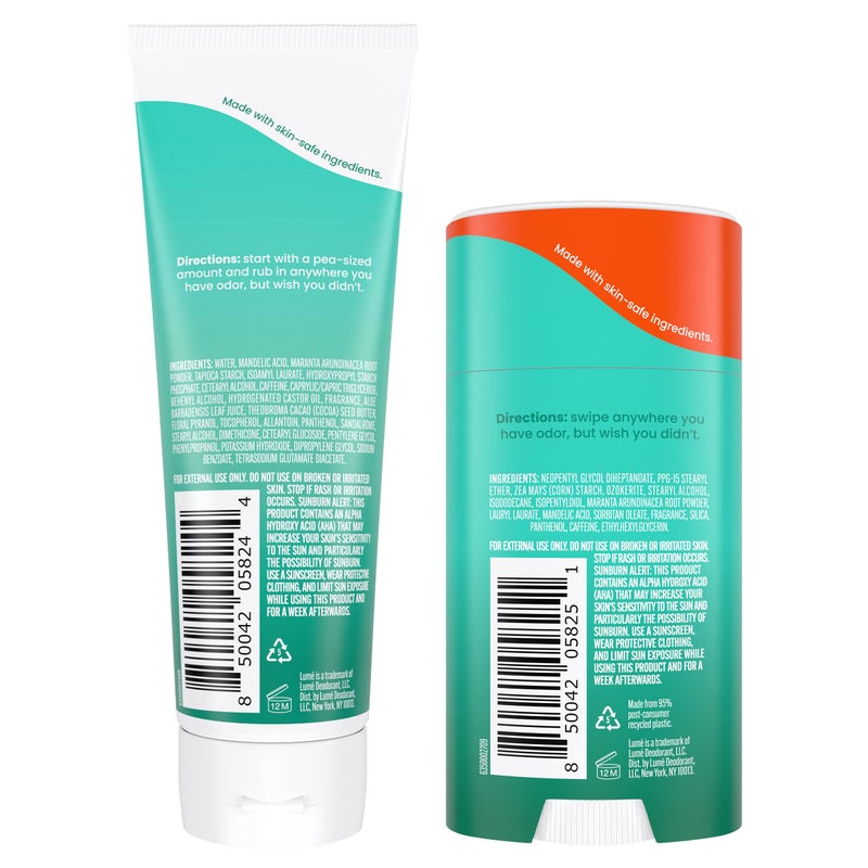 Lume Whole Body Deodorant - Invisible Cream and Solid - 72 Hour Odor Control - Aluminum Free, Baking Soda Free, Skin Safe - 3.0 Ounce Cream and 2.6 Ounce Solid Bundle (Minted Cucumber) - Image 2