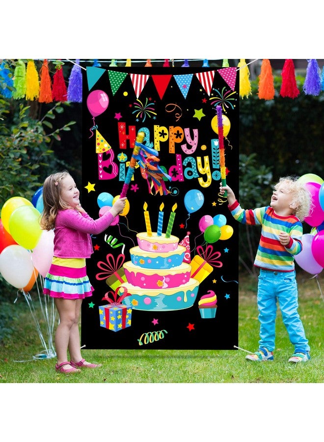 Tatuo Colorful Happy Birthday Banner Door Cover Porch Sign Happy Birthday Photography Black Background Hanger Party Supplies for Home Outdoor Baby Shower Wall Decoration - Image 5