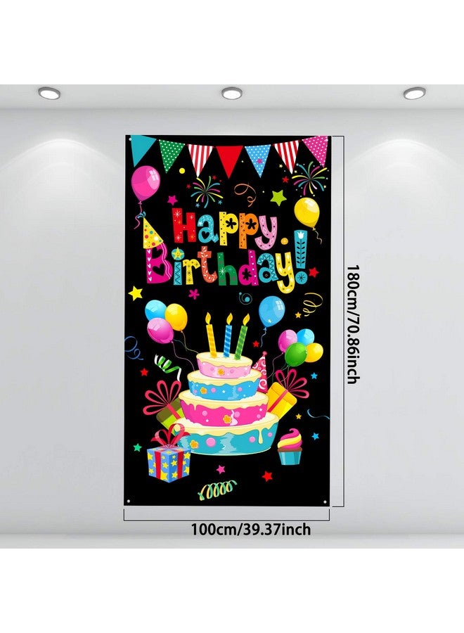 Tatuo Colorful Happy Birthday Banner Door Cover Porch Sign Happy Birthday Photography Black Background Hanger Party Supplies for Home Outdoor Baby Shower Wall Decoration - Image 2