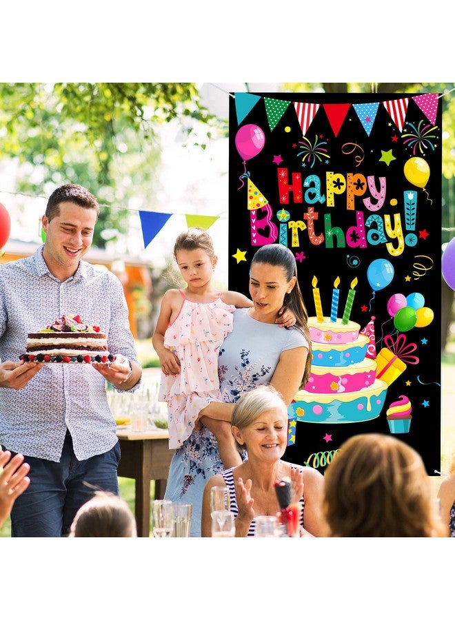 Tatuo Colorful Happy Birthday Banner Door Cover Porch Sign Happy Birthday Photography Black Background Hanger Party Supplies for Home Outdoor Baby Shower Wall Decoration - Image 4