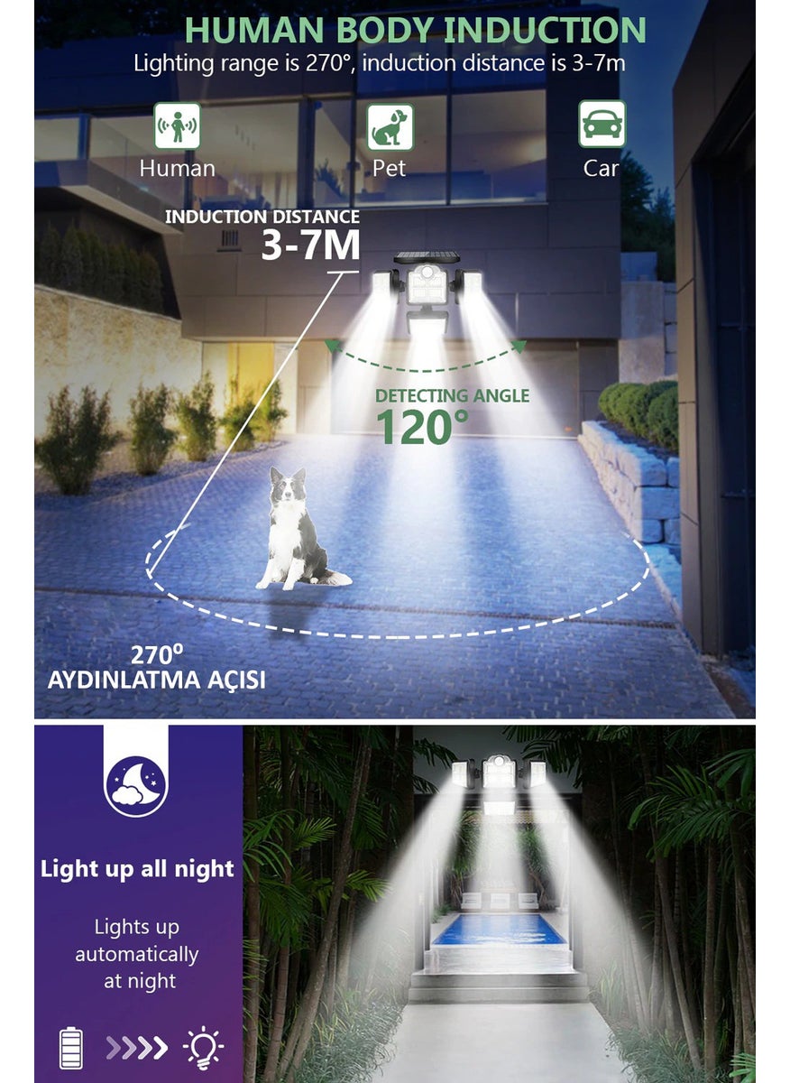 Technosmart 180LEDLI Solar 4-Headed Garden Lighting Wall Lamp with Solar Energy Motion Sensor  - Image 3