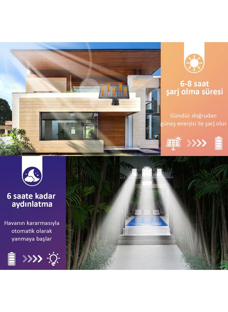 Technosmart 180LEDLI Solar 4-Headed Garden Lighting Wall Lamp with Solar Energy Motion Sensor  - Image 2