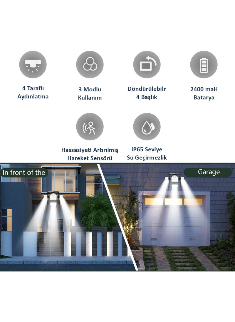 Technosmart 180LEDLI Solar 4-Headed Garden Lighting Wall Lamp with Solar Energy Motion Sensor  - Image 4