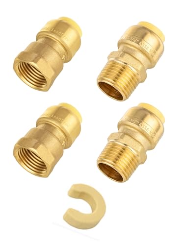 EFIELD Pack of 4 EFIELD Push fit 12 Inch MaleFemale NPT Adapter Brass Fittings Push to Connect Pex Copper CPVC with a Disconnect ToolPF189 - Image 1