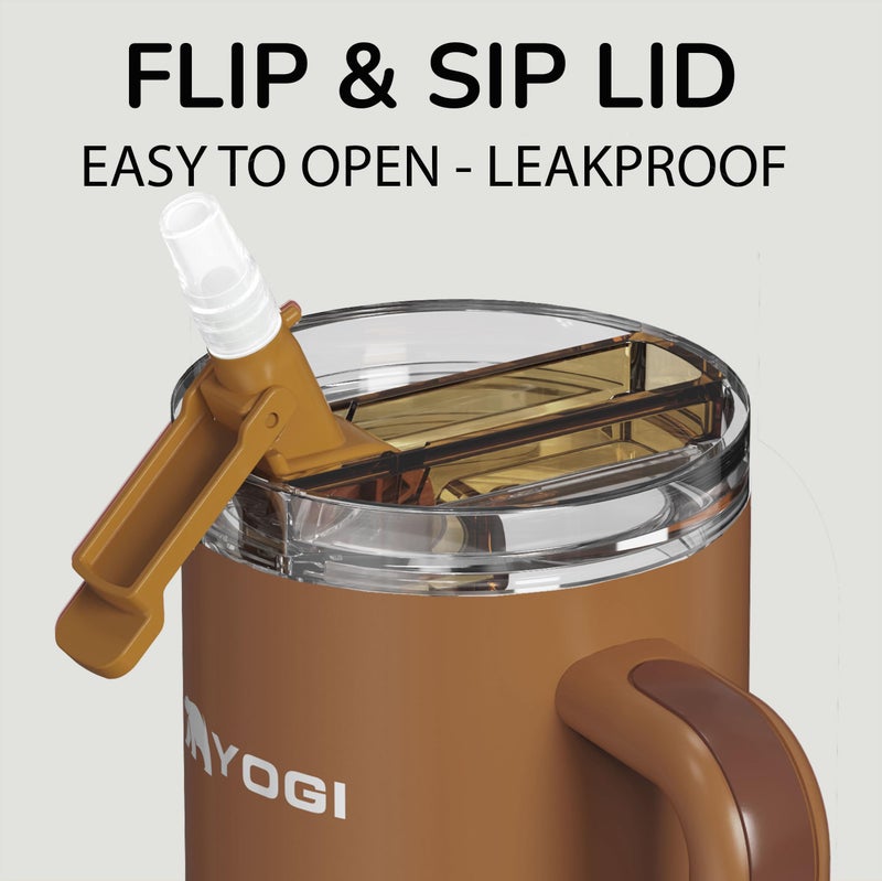 YOGI Ceramic Lined Metal Allergy Safe 40oz Tumbler with Handle and Straw Leakproof Flip & Sip Lid Vacuum Insulated Stainless Steel Travel Cup for Iced Coffee Water and All-Day Hydration 40oz Amber - Image 5