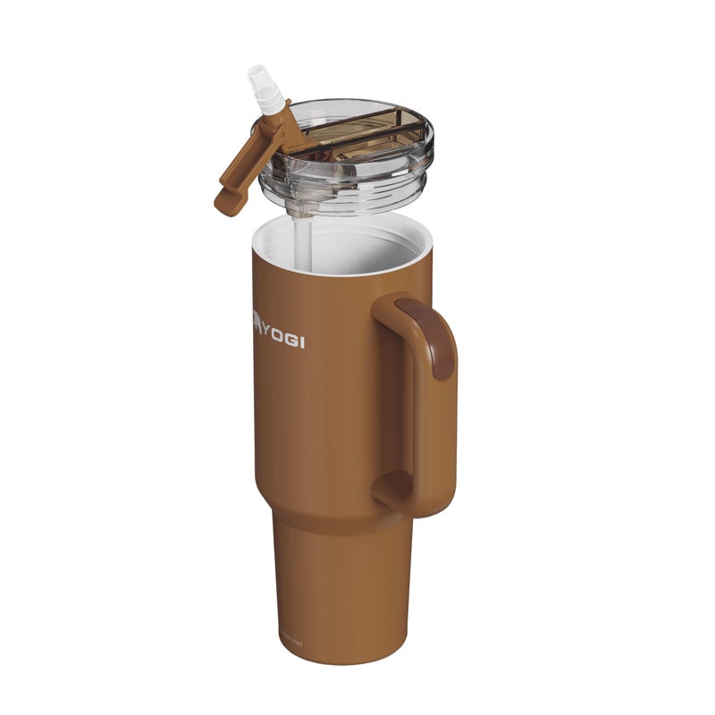 YOGI Ceramic Lined Metal Allergy Safe 40oz Tumbler with Handle and Straw Leakproof Flip & Sip Lid Vacuum Insulated Stainless Steel Travel Cup for Iced Coffee Water and All-Day Hydration 40oz Amber - Image 1