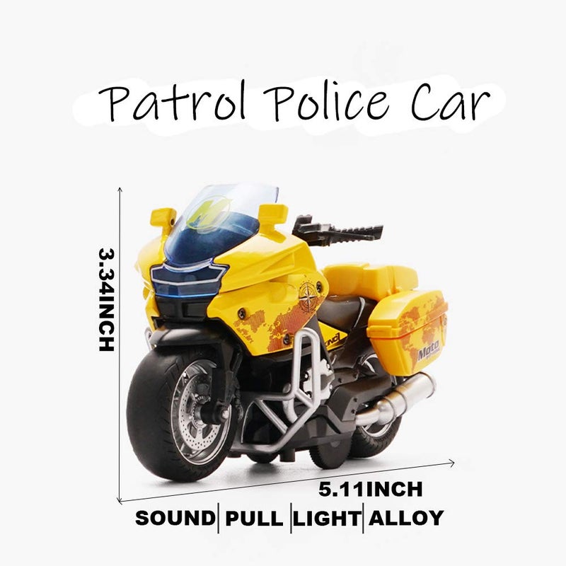 Gilumza Pull Back Motorcycle Toys, Tiny Gift with Music Lighting, Police Motorcycles Toy for Boys Kids Age 3-12 Year Old (Yellow) - Image 2