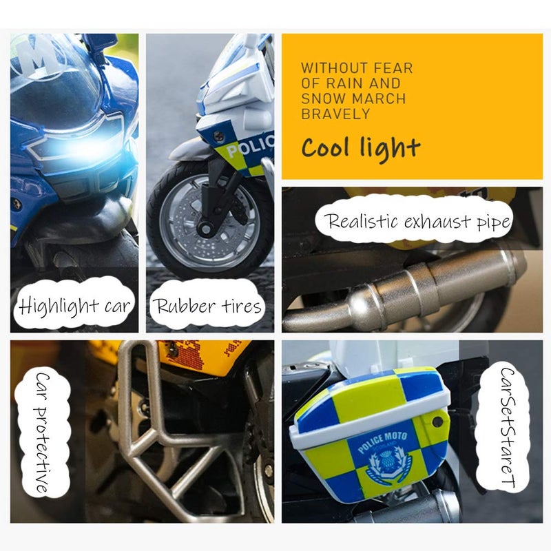 Gilumza Pull Back Motorcycle Toys, Tiny Gift with Music Lighting, Police Motorcycles Toy for Boys Kids Age 3-12 Year Old (Yellow) - Image 4