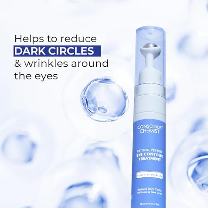CONSCIOUS CHEMIST كريم تحت العين بالريتينول والبيبتيد مع رولر تدليك مهدئ | رول أون تحت العين للهالات السوداء، الخطوط الدقيقة والعيون المنتفخة | للنساء والرجال | 15 مل - Image 3