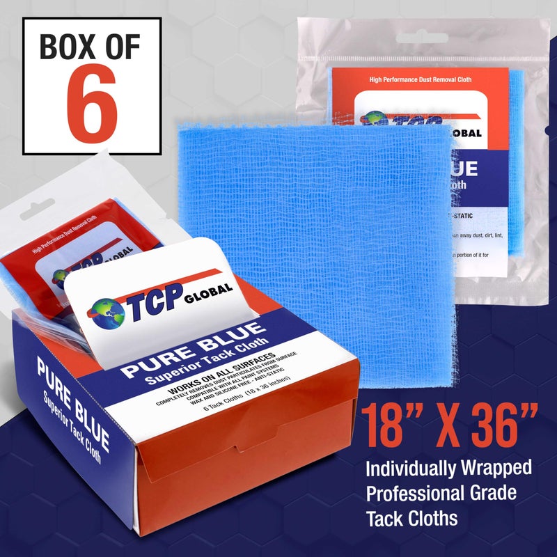Tcp Global - Pure Blue Superior Tack Cloths - Tack Rags (Box Of 6) - Automotive Car Painters Professional Grade - Removes Dust  Sanding Particles  Cleans Surfaces - Wax And Silicone Free  Anti-Static - Image 2
