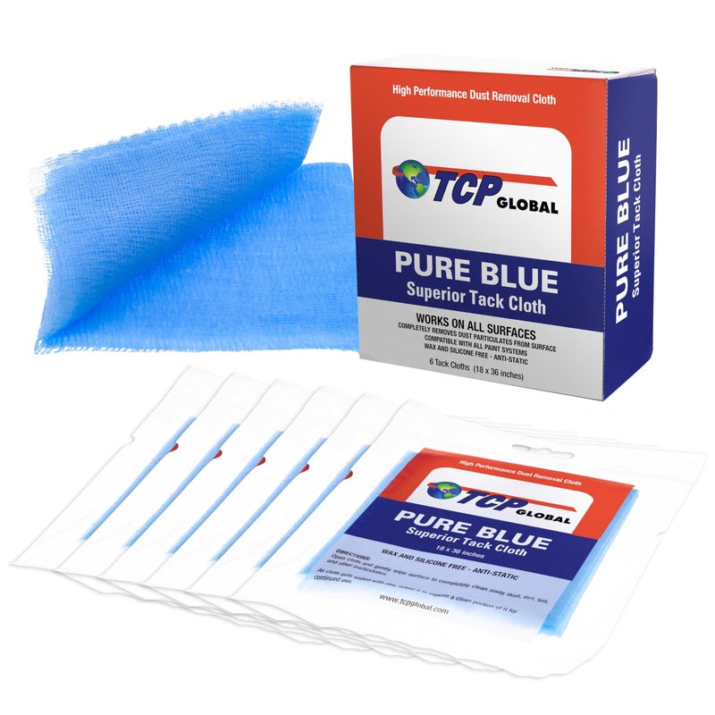 Tcp Global - Pure Blue Superior Tack Cloths - Tack Rags (Box Of 6) - Automotive Car Painters Professional Grade - Removes Dust  Sanding Particles  Cleans Surfaces - Wax And Silicone Free  Anti-Static - Image 1