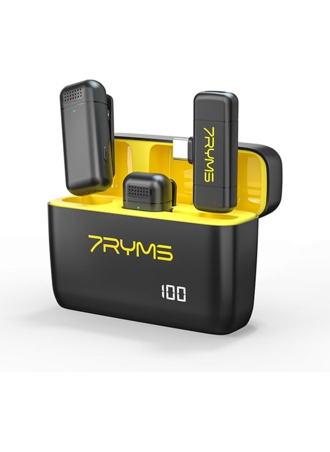 7RYMS 7Ryms Rimo S1 UC ميكروفون لاسلكي Lavalier للهواتف USB-C، Android، iPhone 16، ميكروفون بخاصية إلغاء الضوضاء مع علبة شحن، ميكروفون لاسلكي صغير لتسجيل الفيديو  - Image 1