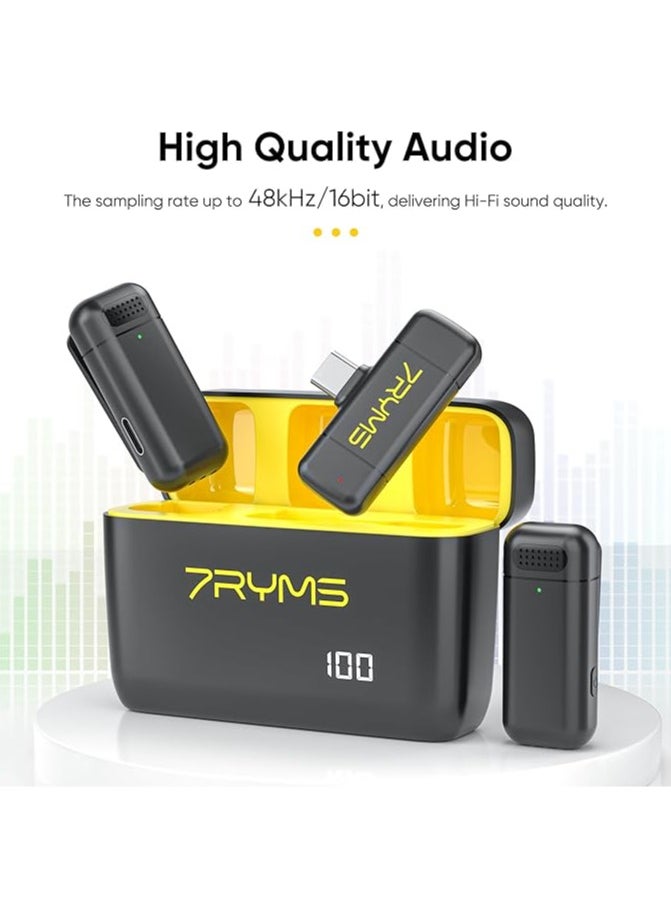 7RYMS 7Ryms Rimo S1 UC ميكروفون لاسلكي Lavalier للهواتف USB-C، Android، iPhone 16، ميكروفون بخاصية إلغاء الضوضاء مع علبة شحن، ميكروفون لاسلكي صغير لتسجيل الفيديو  - Image 2