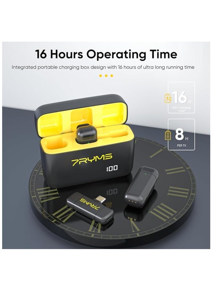 7RYMS 7Ryms Rimo S1 UC ميكروفون لاسلكي Lavalier للهواتف USB-C، Android، iPhone 16، ميكروفون بخاصية إلغاء الضوضاء مع علبة شحن، ميكروفون لاسلكي صغير لتسجيل الفيديو  - Image 3