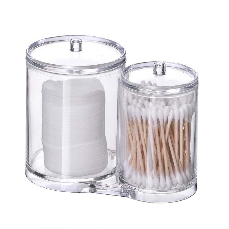 Clear Acrylic Cotton Swab and Pad Holder with Dual Compartments and Lids, a Bathroom Storage Dispenser Jar for Q-Tips, Cotton Rounds, and Cosmetics - Image 1