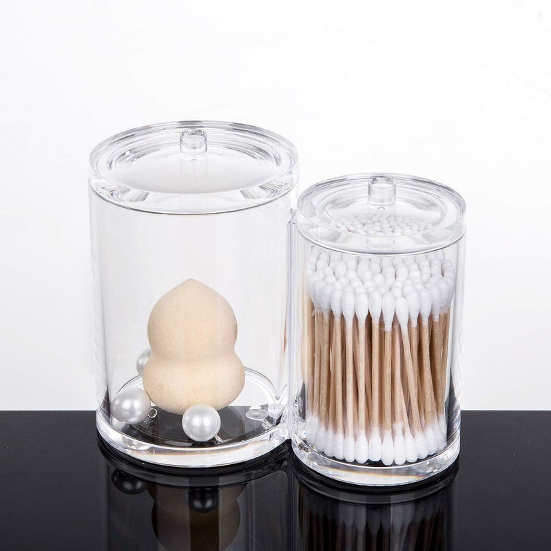 Clear Acrylic Cotton Swab and Pad Holder with Dual Compartments and Lids, a Bathroom Storage Dispenser Jar for Q-Tips, Cotton Rounds, and Cosmetics - Image 4