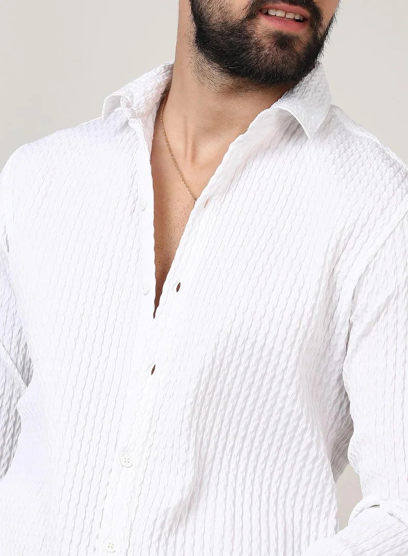 Campus Sutra Men's Chalk White Twisted Crease Shirt