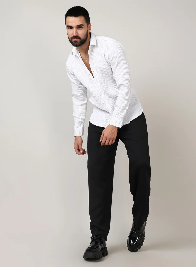 Campus Sutra Men's Chalk White Twisted Crease Shirt